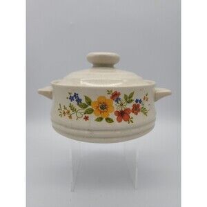 Vintage Bake Serve'n Store Stoneware Single Serve Dish w/lid "Sweet Flowers"